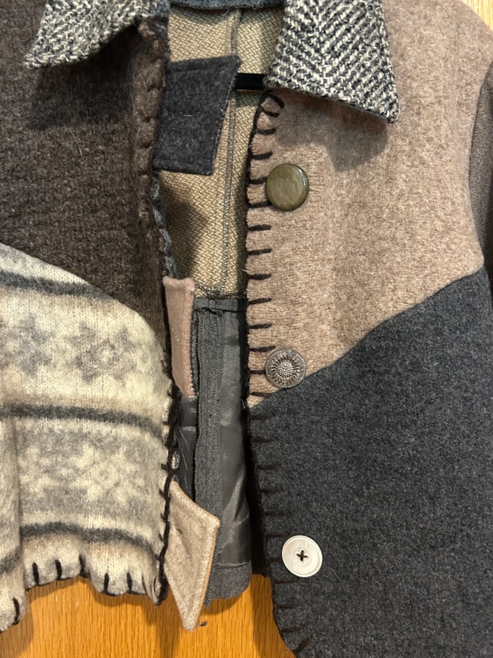 Patchwork Wool Jacket in Brown & Gray - baabaa Zuzu - Picture 2 of 7